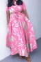 casual plus size slight stretch graphic printing 3 colors tie-waist maxi dress_Pink