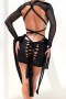 sexy slight stretch see through mesh backless lace-up mini dress with bodysuit_Black