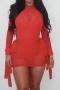 sexy slight stretch see through mesh backless lace-up mini dress with bodysuit_Black_Red