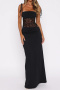 sexy slight stretch stitching lace lace-up sling maxi dress_Black