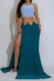 sexy plus size stretch color-block hollow out ring linked high slit maxi dress_Orange_Blue