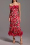 elegant high quality slight stretch mesh flower embroidered 3 colors midi dress_Magenta