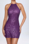 sexy slight stretch sequin decor two colors backless sling mini dress_Purple