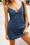 stylish non-stretch denim two colors backless adjustable straps mini dress_Black_Blue