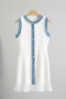 casual slight stretch knitted denim splicing contrast color slim fit mini dress_Black_White