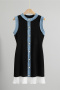 casual slight stretch knitted denim splicing contrast color slim fit mini dress_Black