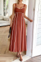 casual non-stretch contrast color suspender midi dress_Green_Dark Blue_Beige_Reddish Brown