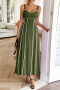 casual non-stretch contrast color suspender midi dress_Green