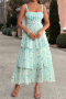 holiday non stretch floral chiffon sling back lace-up cake maxi dress_Pink_Yellow_Green
