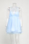 sexy non-elastic mesh suspender v-neck backless dress_White_Blue