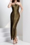 elegant slight stretch 3 colors tassel halter-neck maxi dress_Dark Green