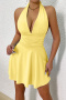 sexy slight stretch 6 colors halter-neck solid color mini dress_Black_White_Red_Yellow
