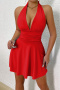 sexy slight stretch 6 colors halter-neck solid color mini dress_Black_White_Red