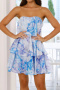 sexy non-stretch chiffon flower batch printing tube design mini dress_Pink_Blue