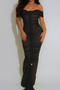 sexy plus size slight stretch mesh off shoulder maxi dress_Black