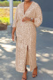 stylish plus size slight stretch sequin v-neck three-quarter sleeve midi dress_Black_Beige_Champagne