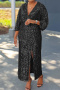 stylish plus size slight stretch sequin v-neck three-quarter sleeve midi dress_Black