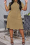 casual plus size slight stretch lapel zip-up solid color midi dress_Black_Pink_Green_Blue_Khaki