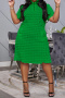 casual plus size slight stretch lapel zip-up solid color midi dress_Black_Pink_Green