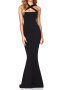 casual slight stretch solid color slim cross sling maxi mermaid dress_Black