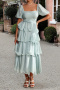 casual non-stretch 4 colors square neck solid color midi dress_Pink_Yellow_Light Green_Sky Blue