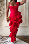 sexy plus size slight stretch irregular sling layered ruffle maxi dress_Black_White_Red