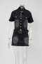 casual plus size slight stretch tight fit denim mini dress with belt_Black