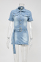 casual plus size slight stretch tight fit denim mini dress with belt_Black_Sky Blue