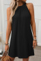 casual plus size non-stretch 6 colors crew neck solid color mini dress_Black