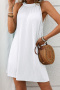 casual plus size non-stretch 6 colors crew neck solid color mini dress_Black_White