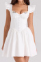 casual non-stretch embroidery floral pleated sleeveless mini dress_White