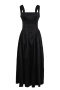 casual non-stretch new solid color sling wrinkle fabric midi dress_Black