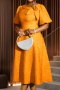 stylish plus size slight stretch jacquard 3d flower midi dress_White_Orange