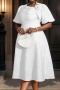 stylish plus size slight stretch jacquard 3d flower midi dress_White