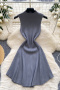 casual slight stretch knitted 8 colors sleeveless midi dress_Black_White_Dark Gray