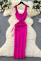 stylish slight stretch knitted 7 colors 3d flower decor midi dress_Black_White_Magenta