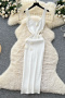 stylish slight stretch knitted 7 colors 3d flower decor midi dress_Black_White