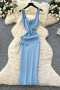 stylish slight stretch knitted 7 colors 3d flower decor midi dress_Black_White_Magenta_Yellow_Sky Blue