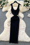 stylish slight stretch knitted 7 colors 3d flower decor midi dress_Black