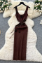stylish slight stretch knitted 7 colors 3d flower decor midi dress_Black_White_Magenta_Yellow_Sky Blue_Khaki _Brown