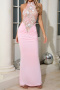 elegant slight stretch pleated backless mesh sequins embroidery maxi dress_Pink