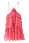 casual non-stretch sling backless flower decor layered ruffle mini dress_Pink