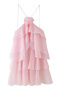 casual non-stretch sling backless flower decor layered ruffle mini dress_Pink_Light Pink