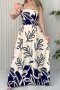 holiday slight stretch flower printing sling maxi dress_Red_Blue