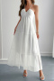 casual slight stretch halter-neck 4 colors lace-up maxi dress_White