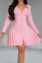 casual plus size non-stretch 4-colors solid long sleeve pleated mini dress_Black_White_Pink