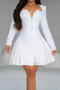 casual plus size non-stretch 4-colors solid long sleeve pleated mini dress_Black_White