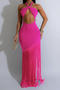 sexy plus size stretch halter neck slim hollow tassel maxi dress new add color_Black_White_Magenta