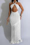 sexy plus size stretch halter neck slim hollow tassel maxi dress new add color_Black_White