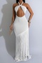 sexy plus size stretch halter neck slim hollow tassel maxi dress_Black_White